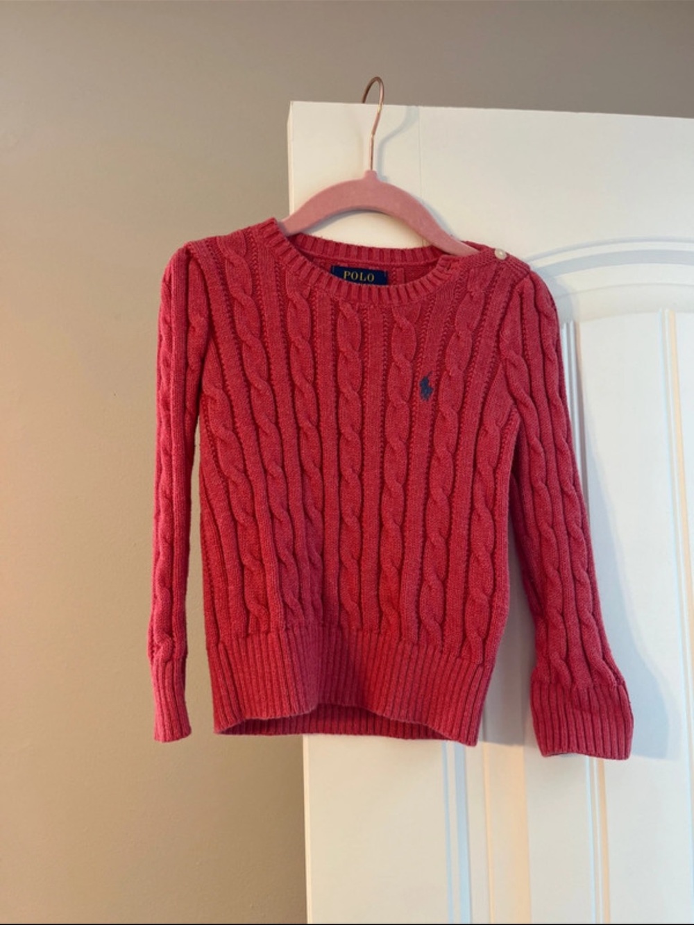 Polo by Ralph Lauren kid’s Cable Knit Crewneck Sweater - Pink